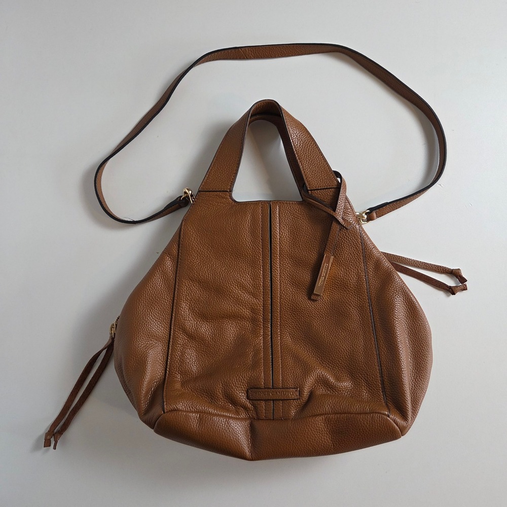 Vince Camuto Hickory Brown Pebbled Leather Satchel Crossbody‎ Bag WV-CAOL-SA